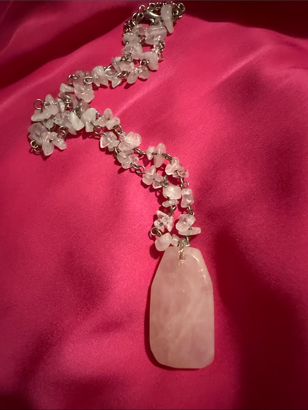 Rose Quartz Pendant Necklace in Pale Pink - Women Jewelry